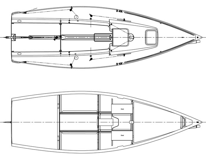 Sailboat deck and interior layout diagram.