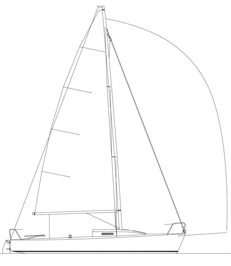 Line drawing of a sailboat profile.