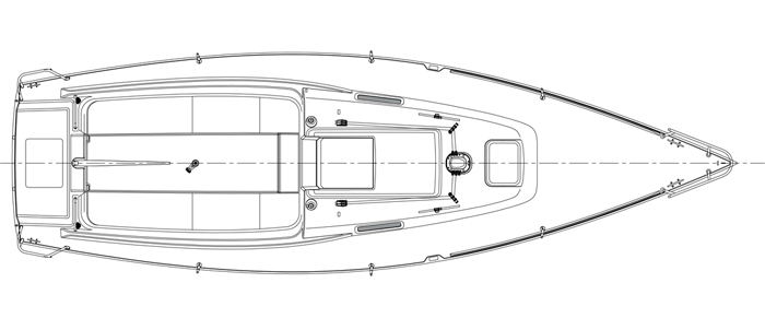 Sailboat deck layout, top-down view.