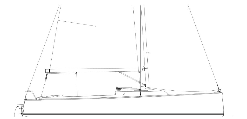 Sailboat line drawing, side view.