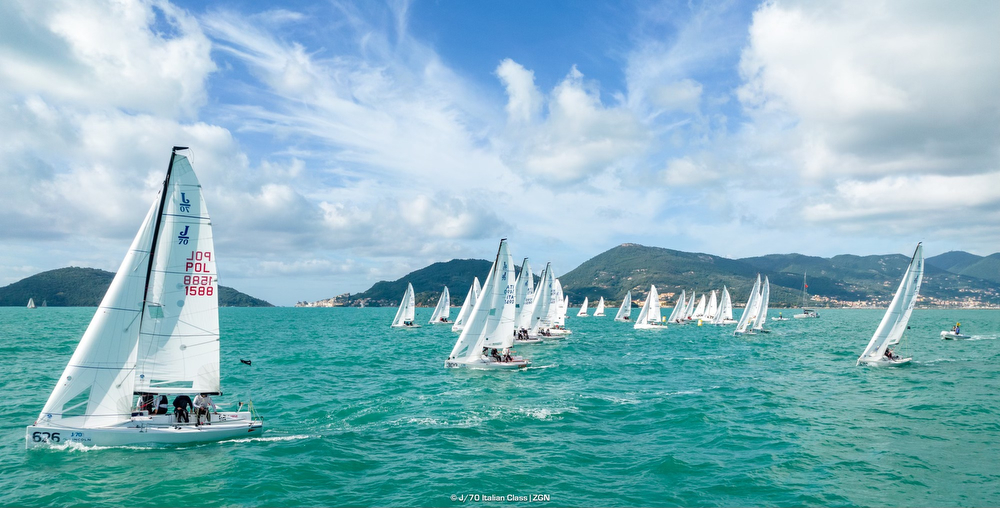 J/70s sailing Bay of Poets in Lerici, Italy