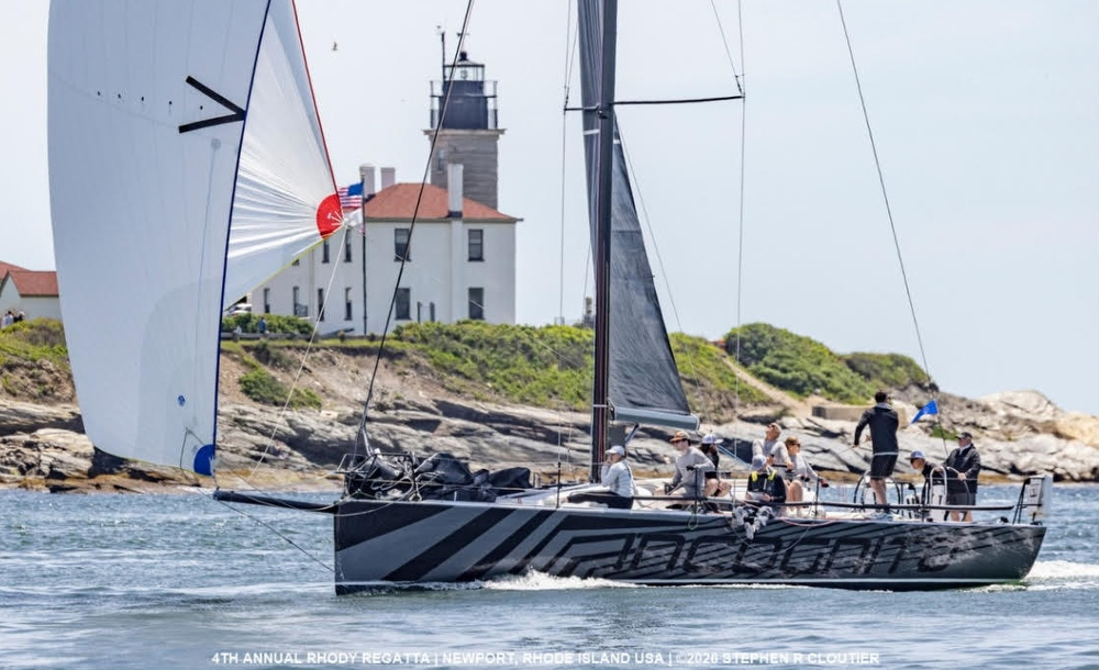 J/121 sailing off Newport, RI on Narragansett Bay.