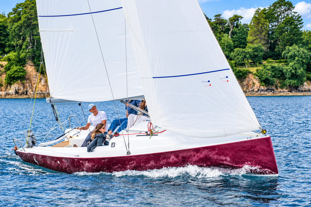 J/7 daysailer enjoys sunset sail off Newport, RI