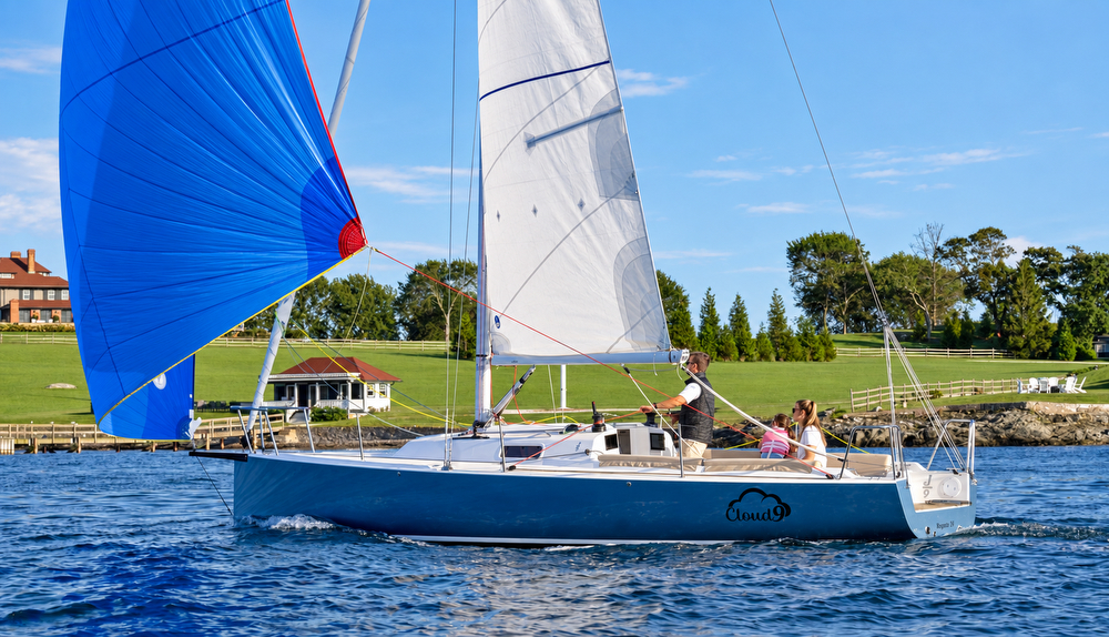 J/9 daysailer sailing off Newport, RI